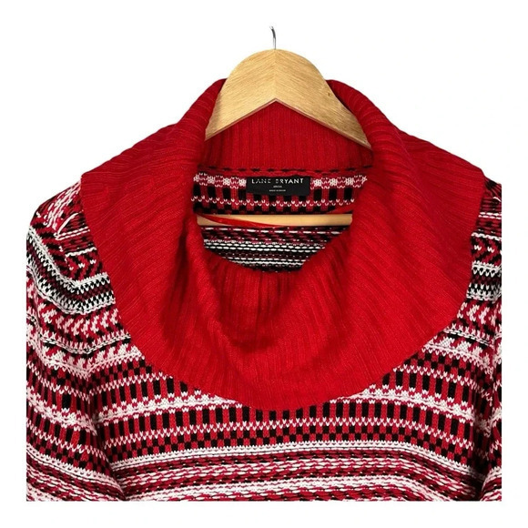 Lane Bryant Classic Long Sleeve Cowlneck‎ Sweater Red White Women Plus Size 2X - Picture 3 of 9